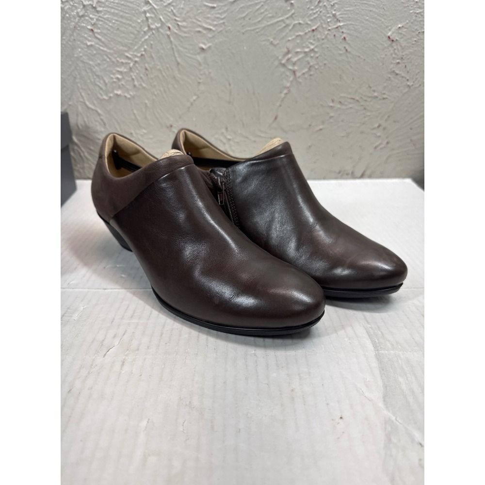 ECCO Sculptured 45 W Dark Brown Leather Zip Ankle Booties Women US 8-8.5 EU 39